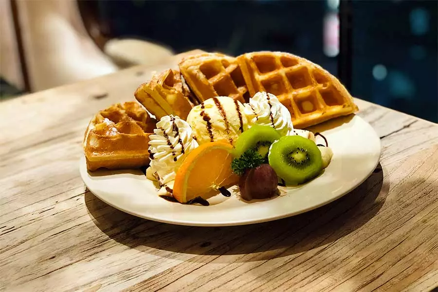 Waffles-fruit-and-ice-cream-for-one