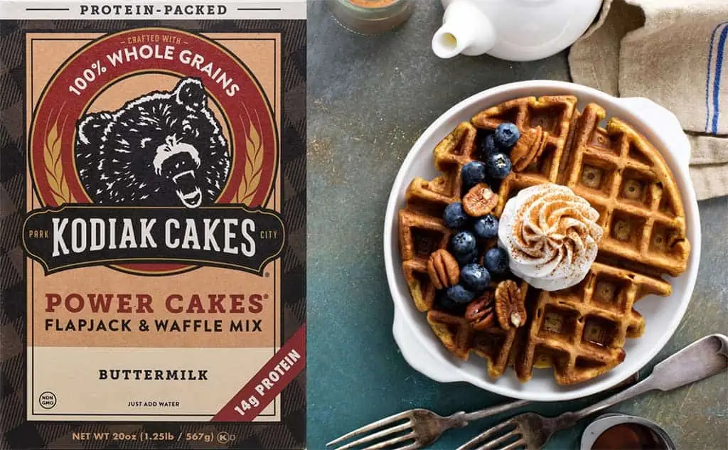 Featured image with a waffle made using Kodiak mix