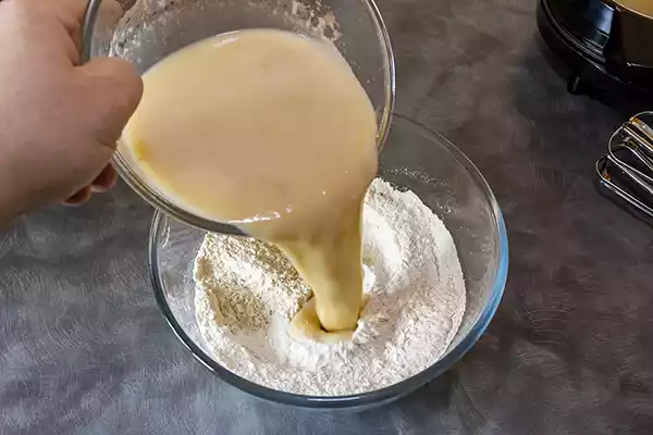 Add wet ingredients to dry ingredients