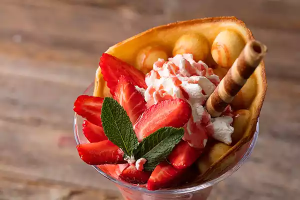 Bubble waffle and strawberries